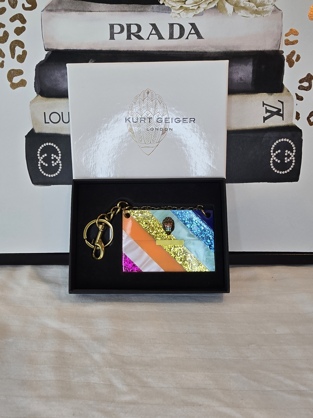 Kurt Geiger Multicolor Glitter Stripe Cardholder Keyring